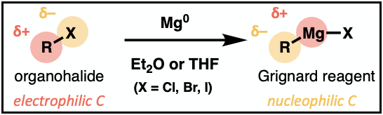 Inversion of carbon polarity: organohalide versus Grignard reagent